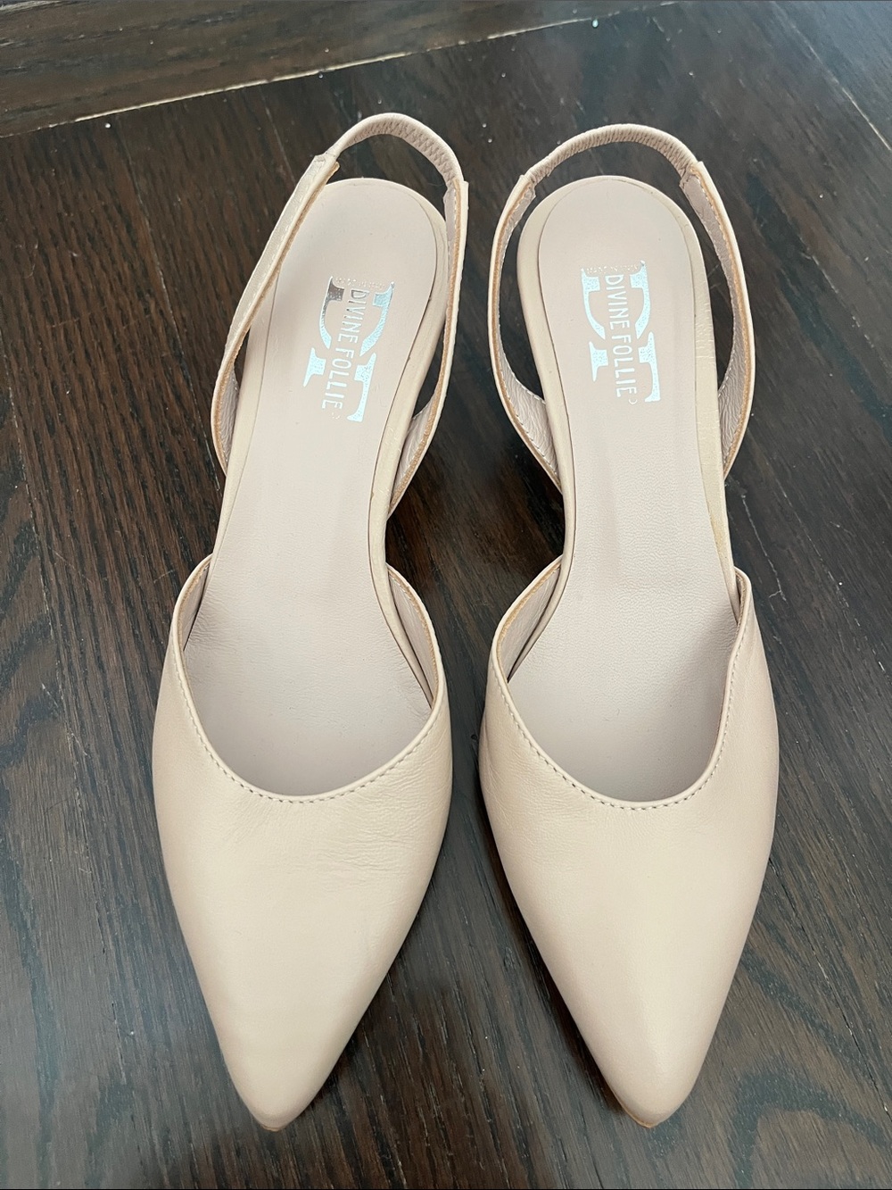 Women's Nude Pointed Slingback Genuine Leather Heels made in Italy